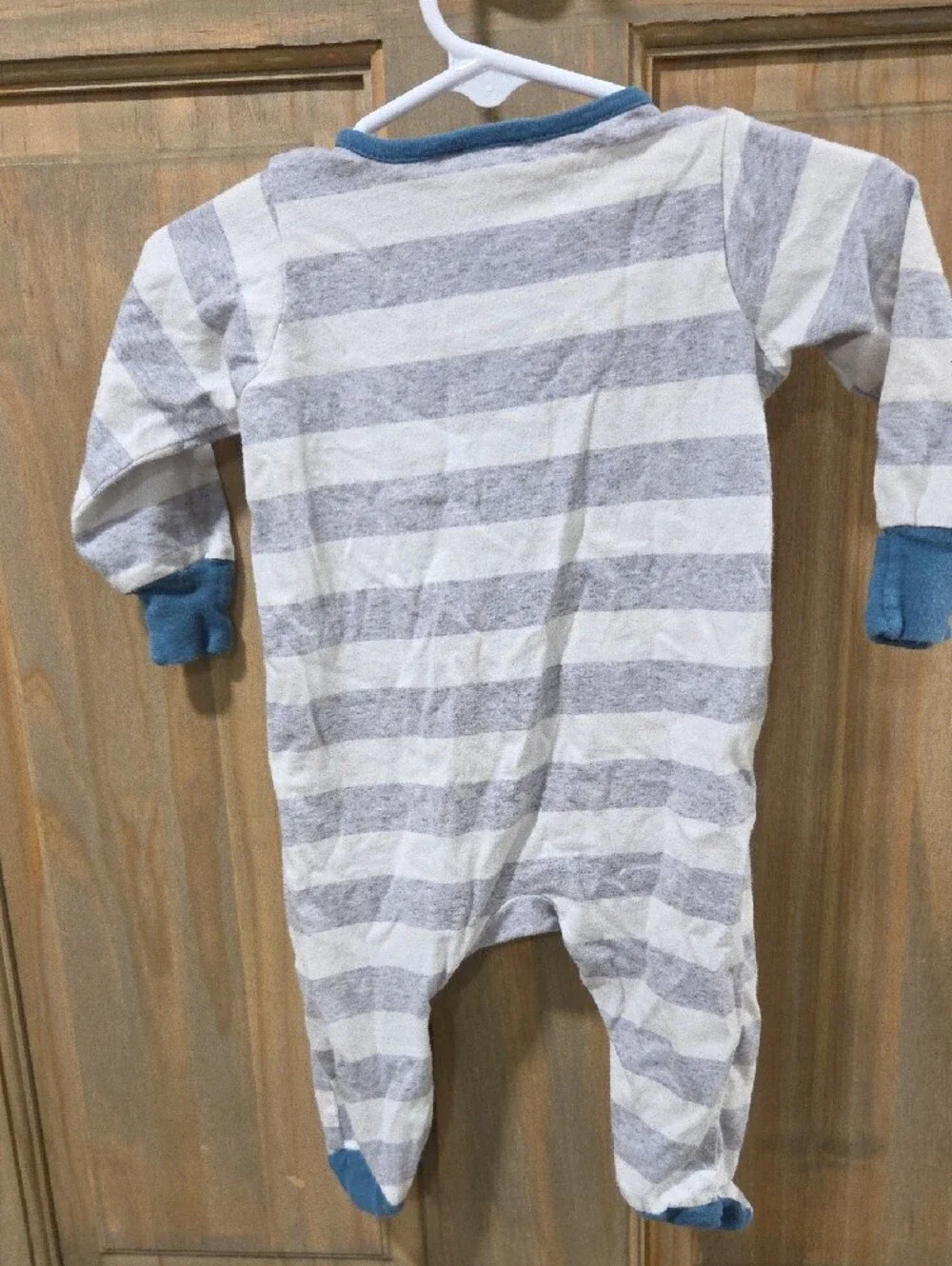 **BUNDLE & SAVE** Gerber Gray & White Striped Footed One-Piece with Yellow Dino